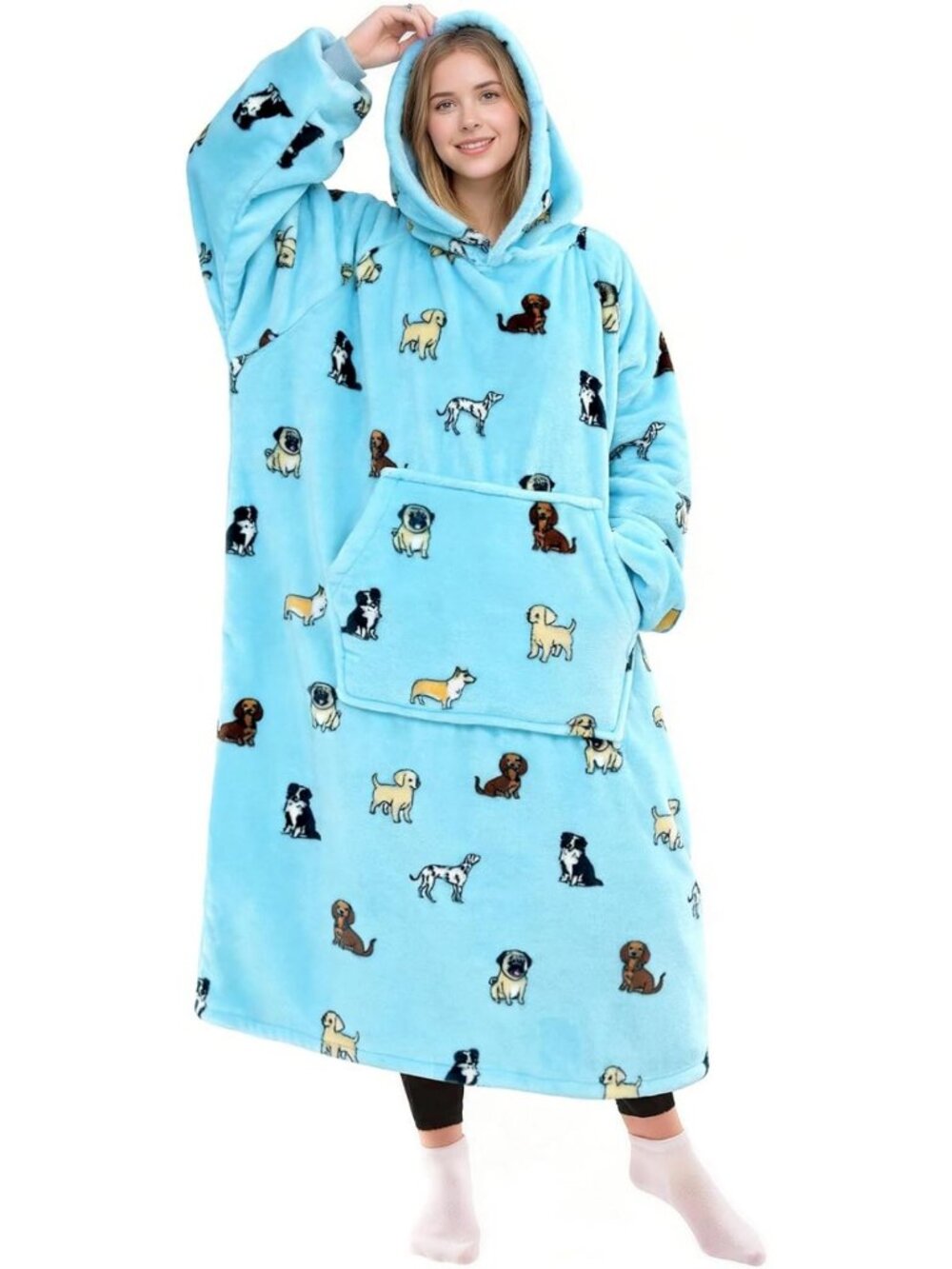 Cozy Wearable Blanket Hoodie for Adults, Fleece Sweatshirt Gift for Dog Lovers
